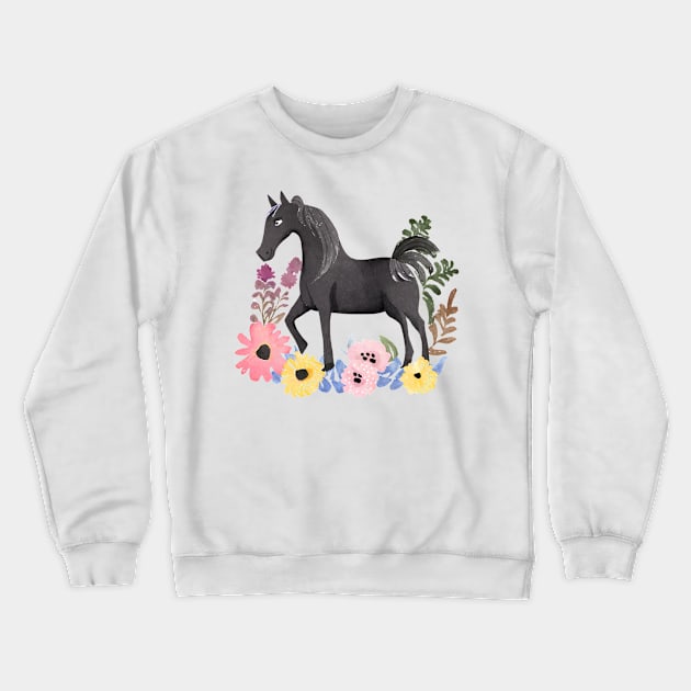 Black horse in watercolor Crewneck Sweatshirt by A tone for life